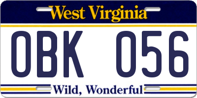 WV license plate OBK056
