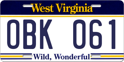 WV license plate OBK061