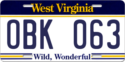 WV license plate OBK063
