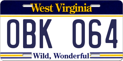 WV license plate OBK064