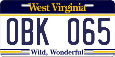 WV license plate OBK065