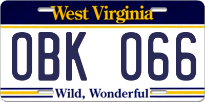 WV license plate OBK066