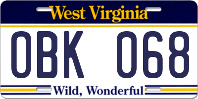 WV license plate OBK068