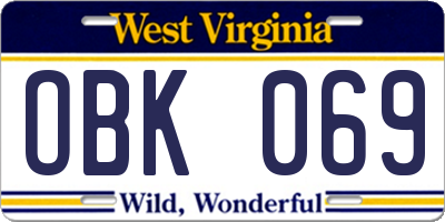 WV license plate OBK069