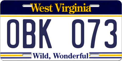 WV license plate OBK073