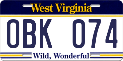WV license plate OBK074