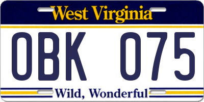 WV license plate OBK075