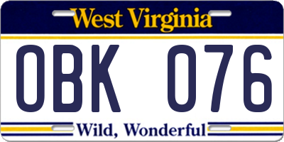 WV license plate OBK076