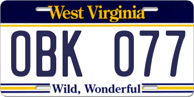 WV license plate OBK077