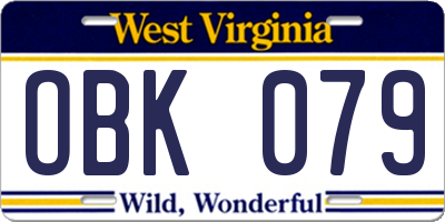 WV license plate OBK079