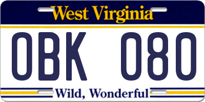 WV license plate OBK080