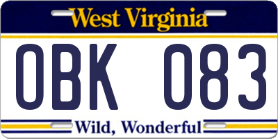 WV license plate OBK083