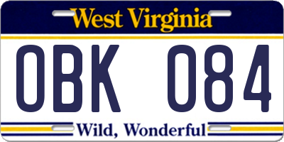 WV license plate OBK084