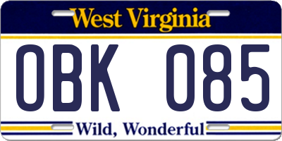WV license plate OBK085
