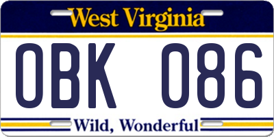WV license plate OBK086