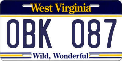 WV license plate OBK087