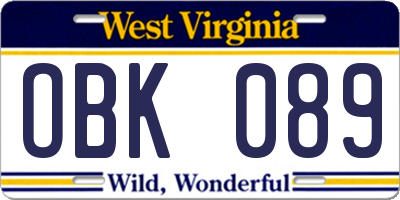 WV license plate OBK089