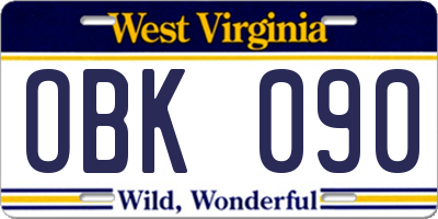 WV license plate OBK090