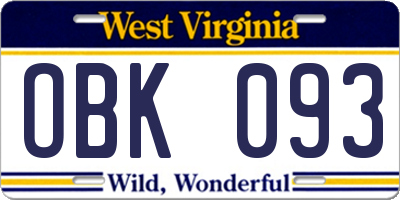 WV license plate OBK093
