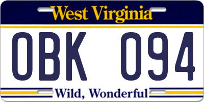 WV license plate OBK094