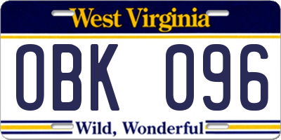 WV license plate OBK096