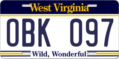 WV license plate OBK097