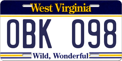 WV license plate OBK098