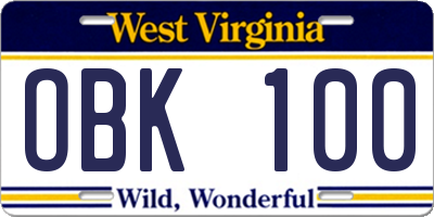 WV license plate OBK100