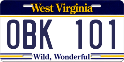 WV license plate OBK101