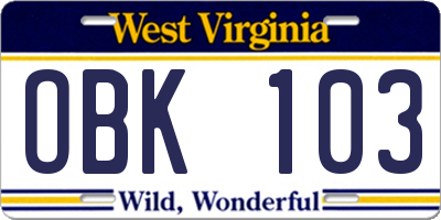 WV license plate OBK103