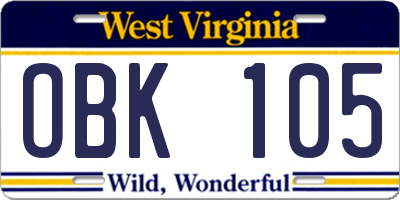 WV license plate OBK105