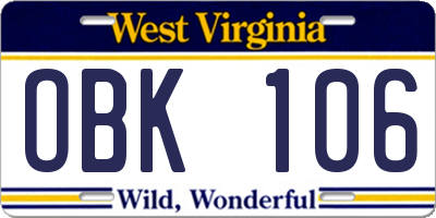 WV license plate OBK106