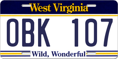 WV license plate OBK107