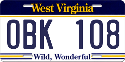 WV license plate OBK108