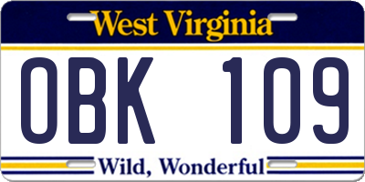 WV license plate OBK109