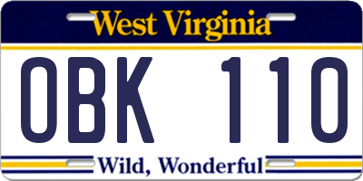 WV license plate OBK110