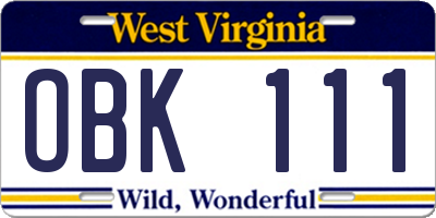 WV license plate OBK111