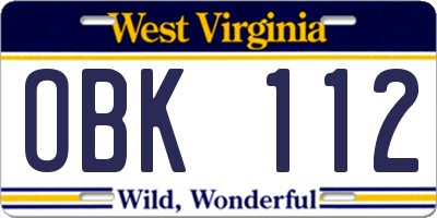 WV license plate OBK112