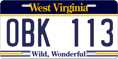 WV license plate OBK113