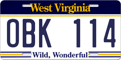 WV license plate OBK114
