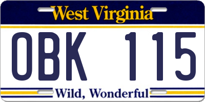 WV license plate OBK115