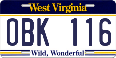 WV license plate OBK116