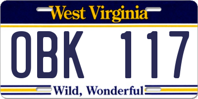 WV license plate OBK117
