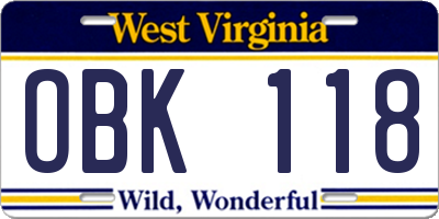 WV license plate OBK118