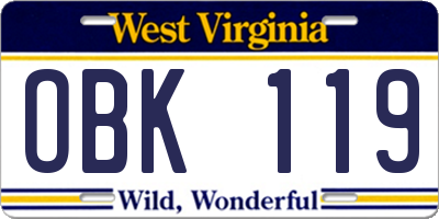 WV license plate OBK119