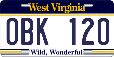 WV license plate OBK120