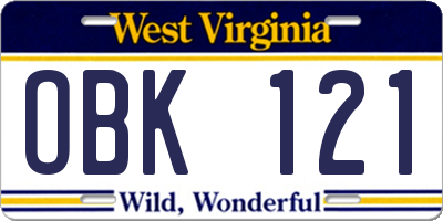 WV license plate OBK121