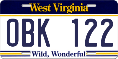 WV license plate OBK122