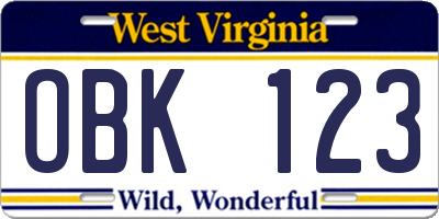 WV license plate OBK123