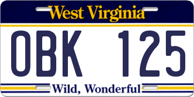 WV license plate OBK125